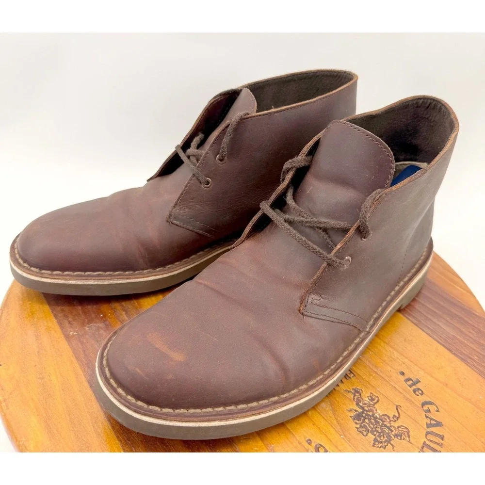 Clarks Bushacre 2 Boots Mens 9.5 Beeswax Brown Leather Chukka Desert Ankle Shoes